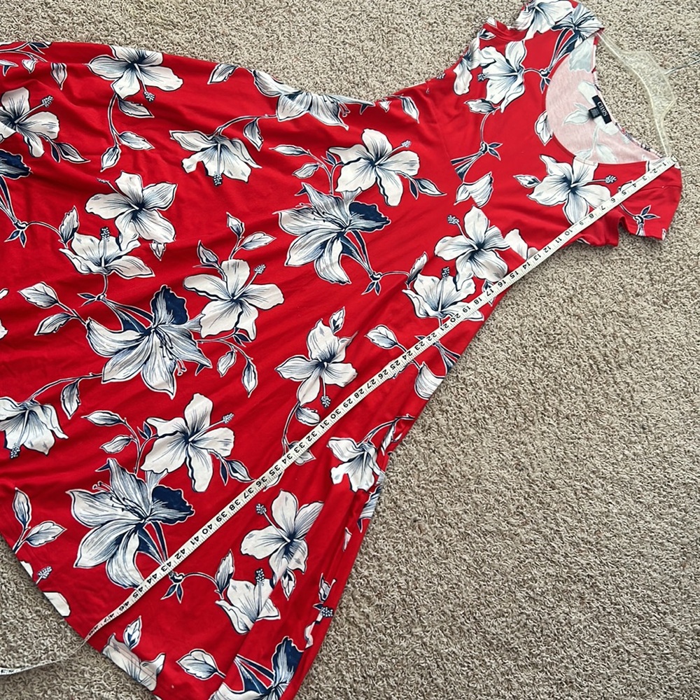 CHAPS🌺Floral TROPICAL Maxi DRESS Long Red Maxi Flare Hibiscis Flowers size Small - Picture 10 of 11